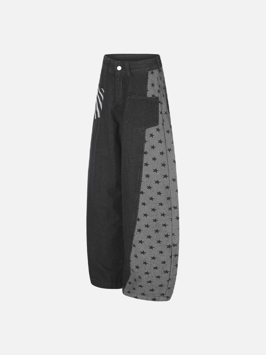 Star-Printed Wide-Leg Barrel Jeans