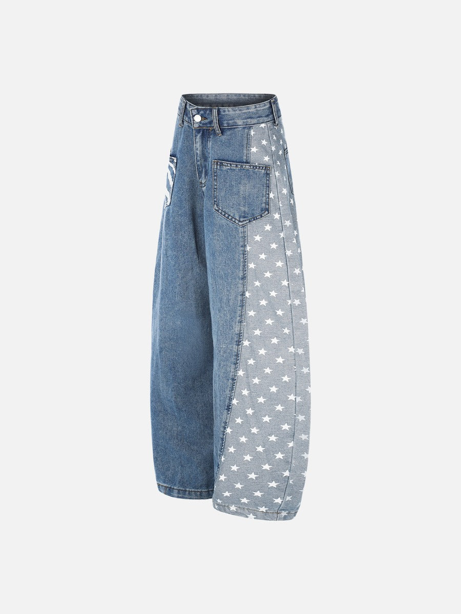Star-Printed Wide-Leg Barrel Jeans