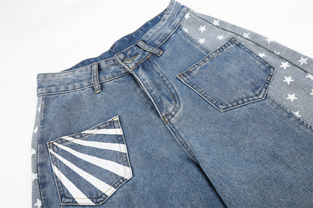 Star-Printed Wide-Leg Barrel Jeans