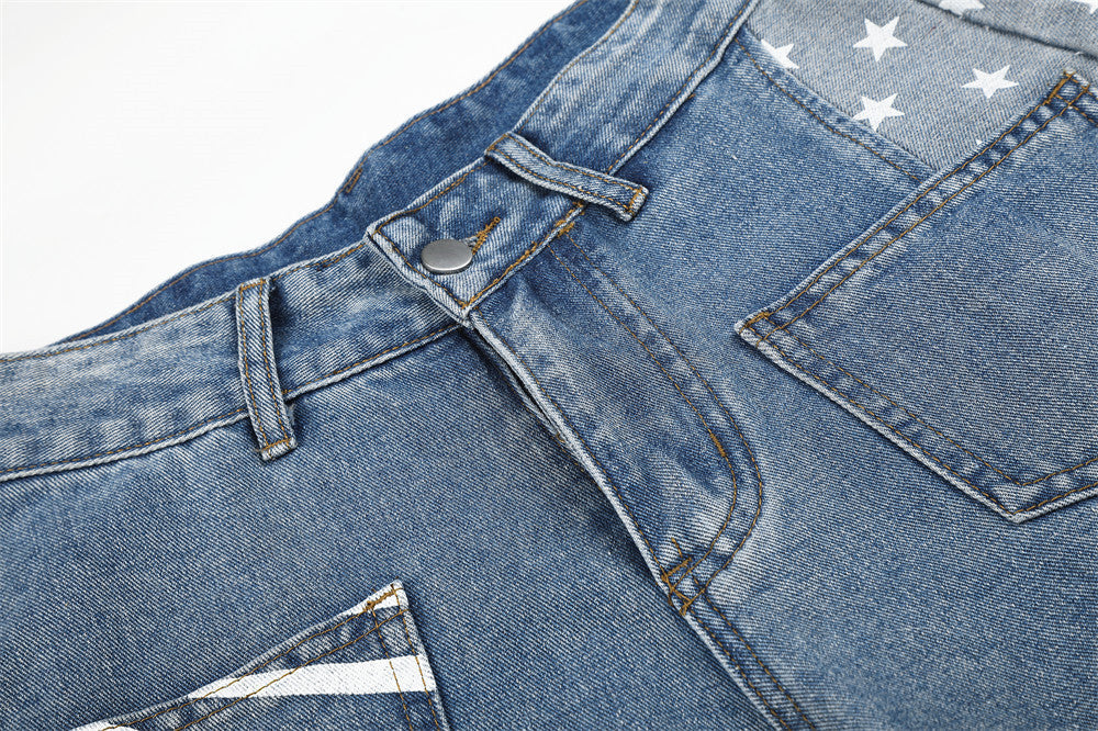 Star-Printed Wide-Leg Barrel Jeans