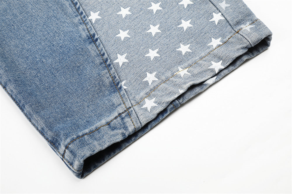 Star-Printed Wide-Leg Barrel Jeans