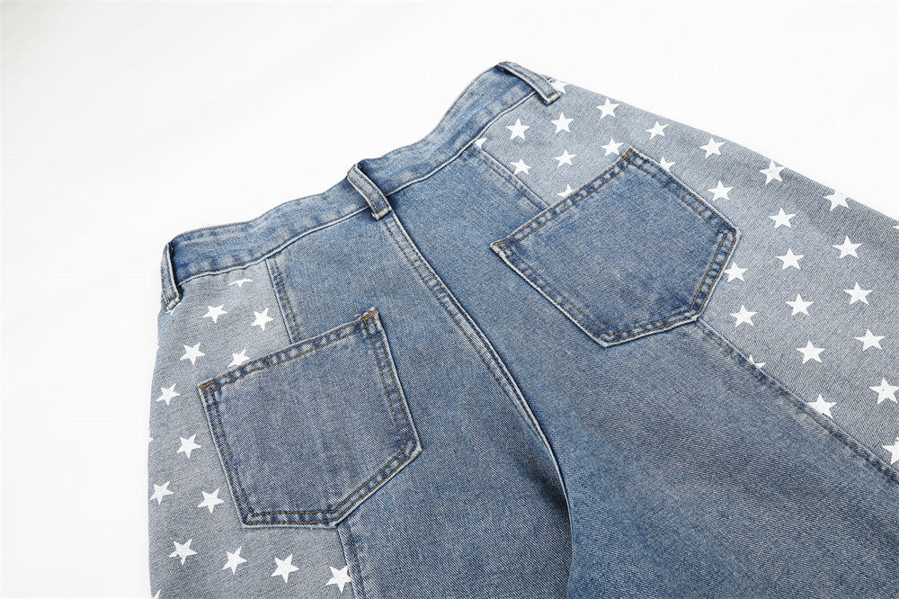 Star-Printed Wide-Leg Barrel Jeans
