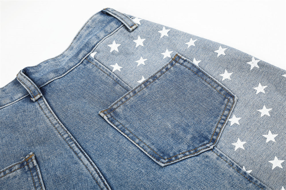Star-Printed Wide-Leg Barrel Jeans