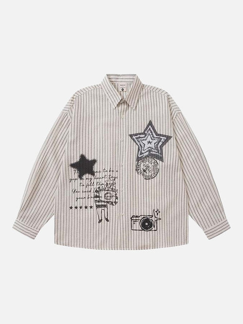 Star-Studded Vertical Stripe Shirt - White / M