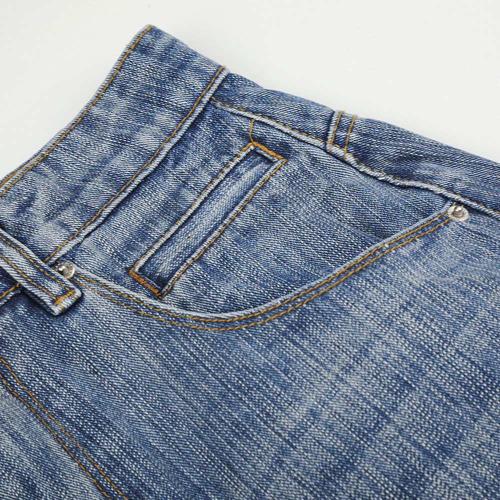 Studded Wide-Leg Light Blue Denim Jeans
