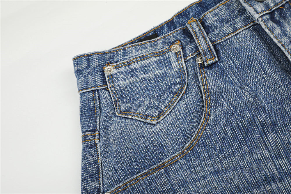 Studded Wide-Leg Light Blue Denim Jeans