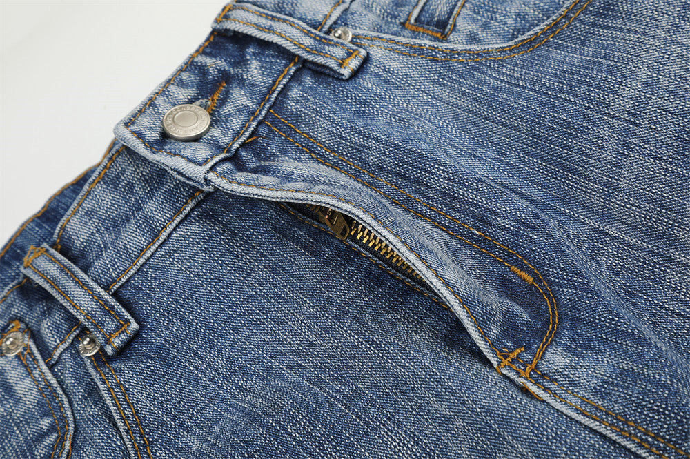 Studded Wide-Leg Light Blue Denim Jeans