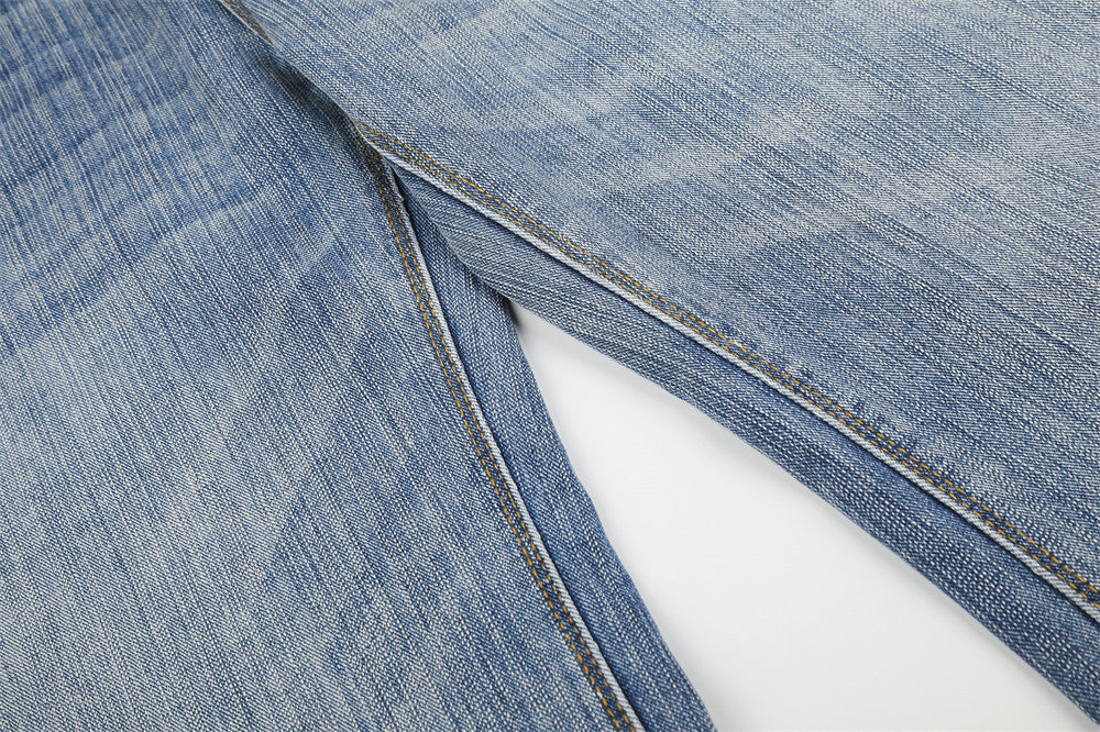 Studded Wide-Leg Light Blue Denim Jeans