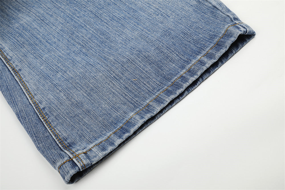 Studded Wide-Leg Light Blue Denim Jeans