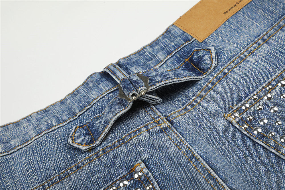 Studded Wide-Leg Light Blue Denim Jeans