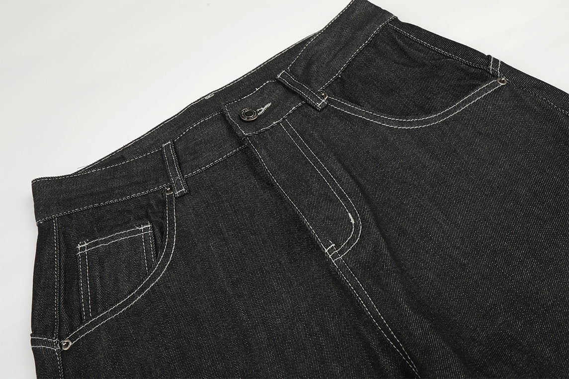 DAXUEN dark wash wide-leg jeans with white animal graphic