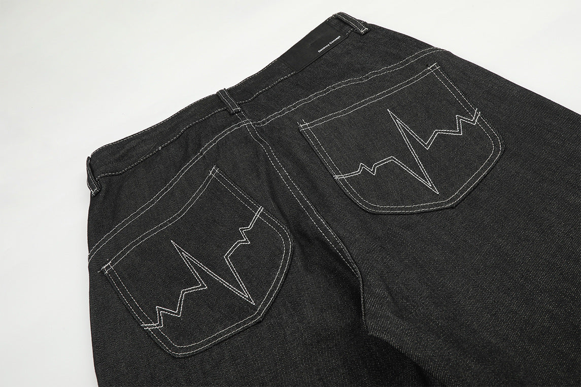 DAXUEN dark wash wide-leg jeans with white animal graphic