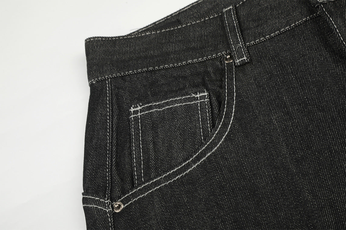 DAXUEN dark wash wide-leg jeans with white animal graphic