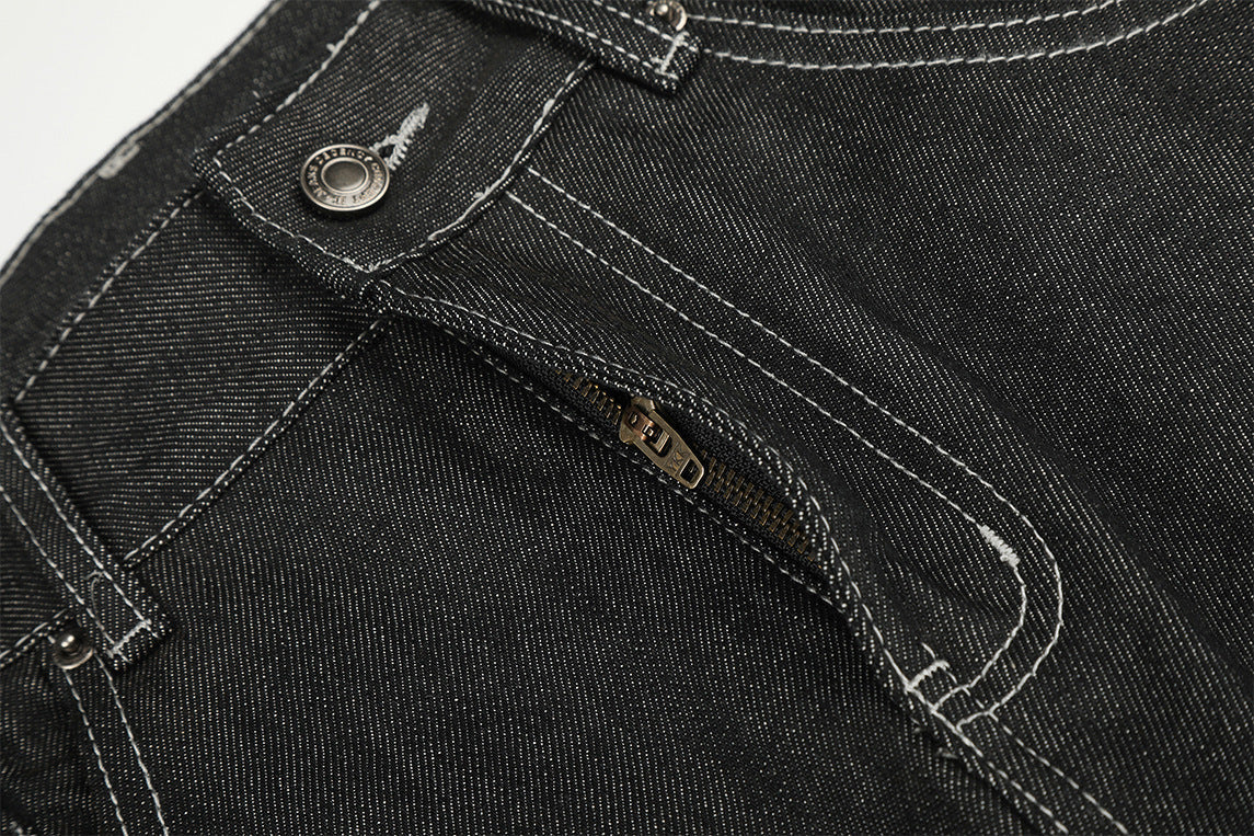 DAXUEN dark wash wide-leg jeans with white animal graphic