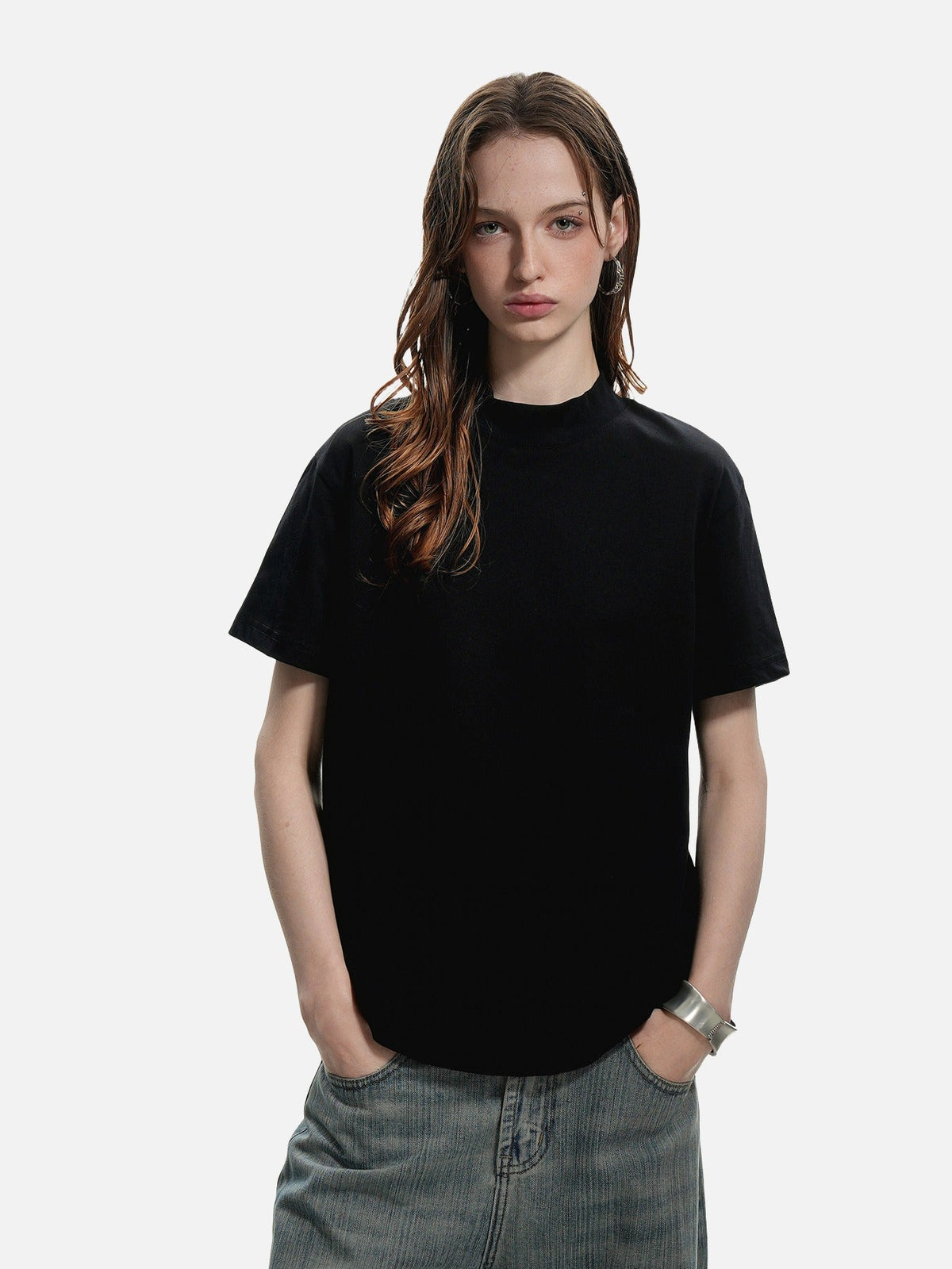 Subtle Marled Mock Neck T-Shirt