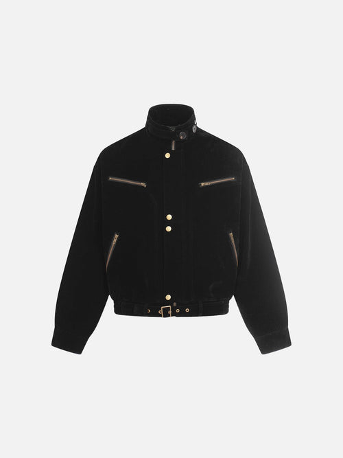 Wildleder-Bomberjacke in Braun mit metallischen Details - Kaffee / S