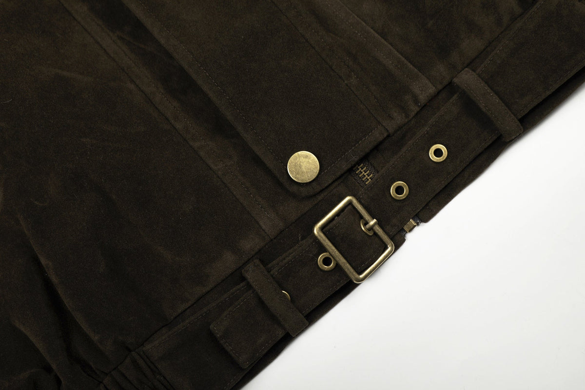 DAXUEN dark brown suede bomber jacket with metallic details