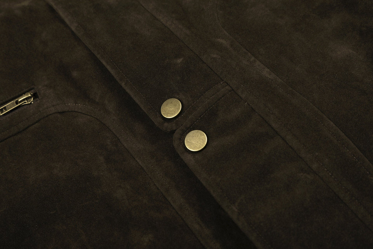 DAXUEN dark brown suede bomber jacket with metallic details