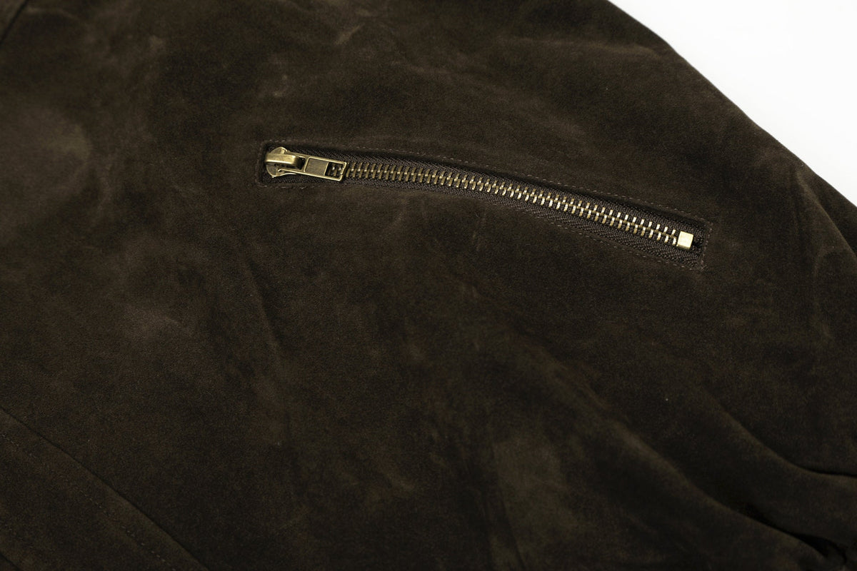 DAXUEN dark brown suede bomber jacket with metallic details