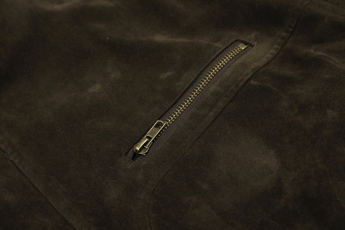 DAXUEN dark brown suede bomber jacket with metallic details