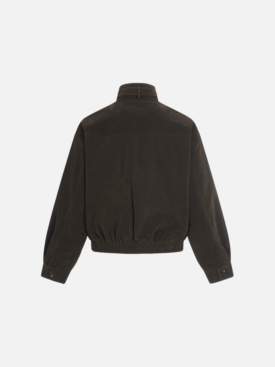 DAXUEN dark brown suede bomber jacket with metallic details