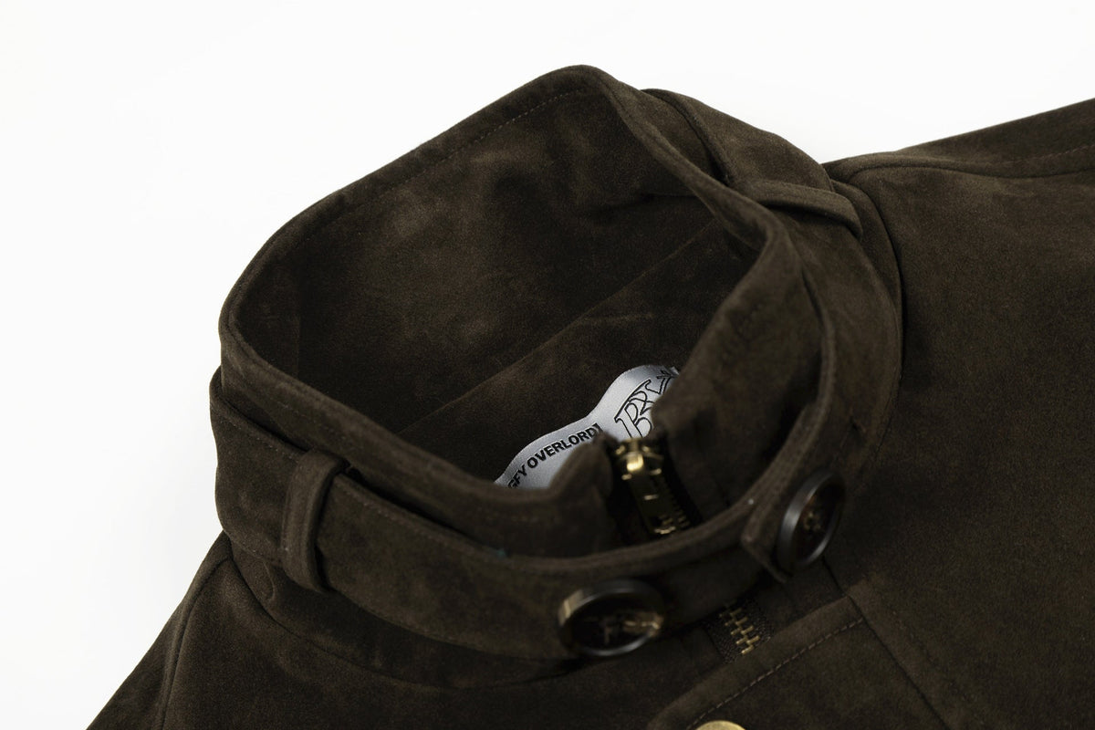 DAXUEN dark brown suede bomber jacket with metallic details