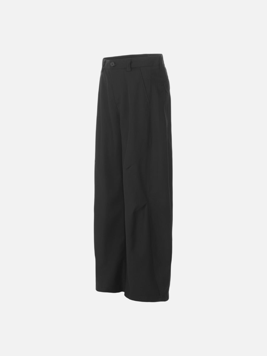 Tailored Waistband Solid-Black Trousers