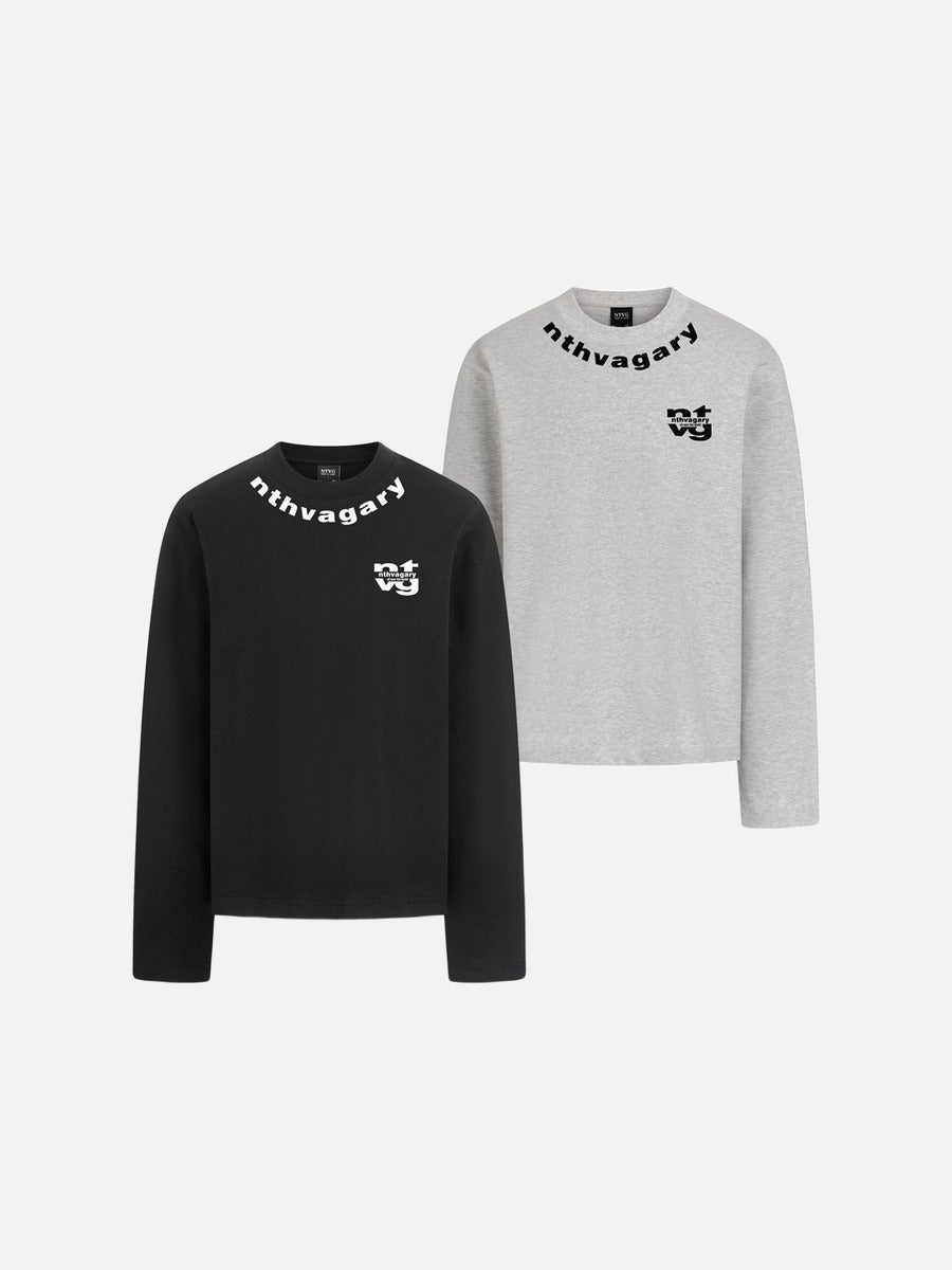 Text-Driven Black and Grey Long Sleeve Tee