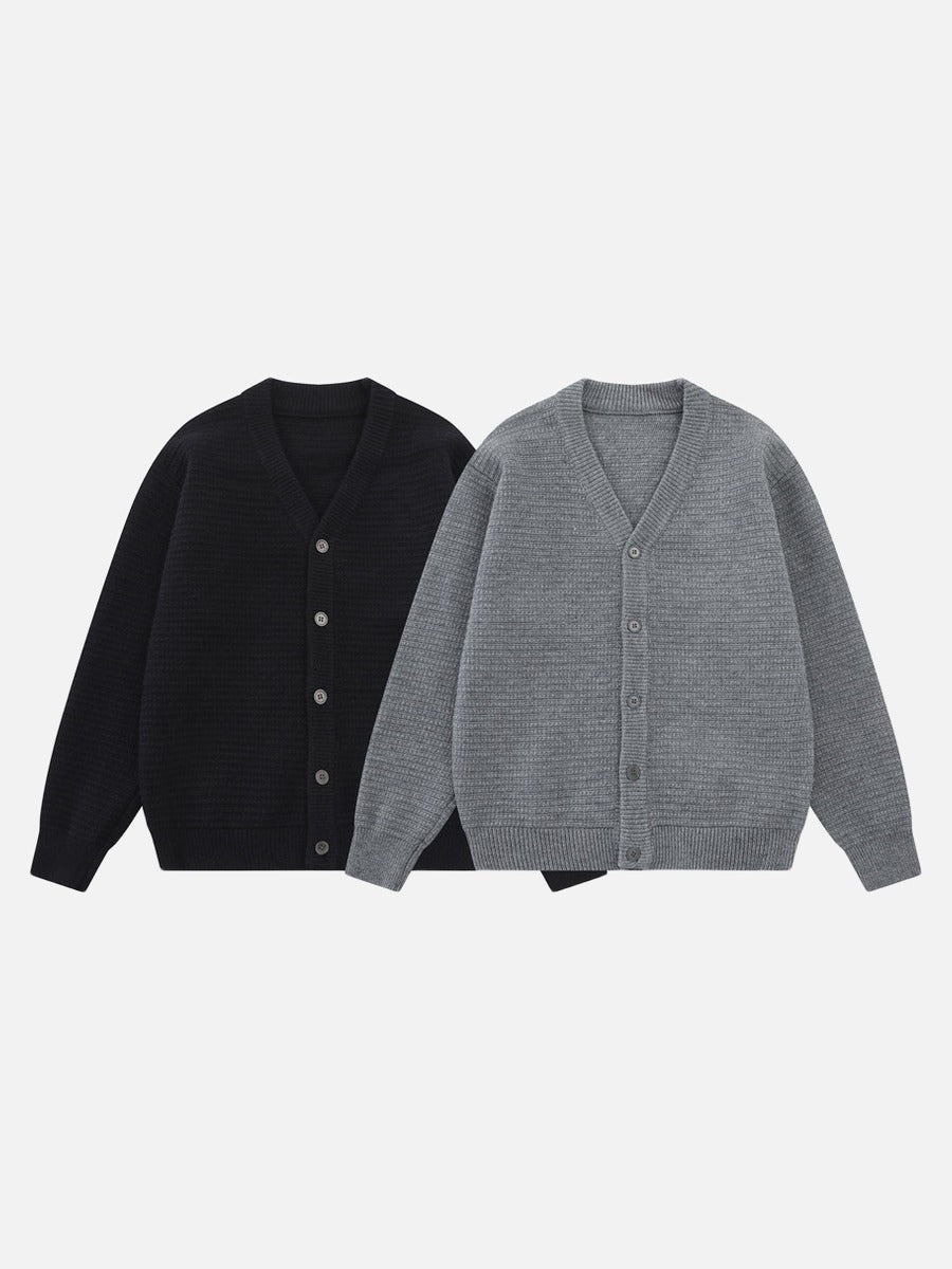 Textured Black & Grey Knit Cardigan