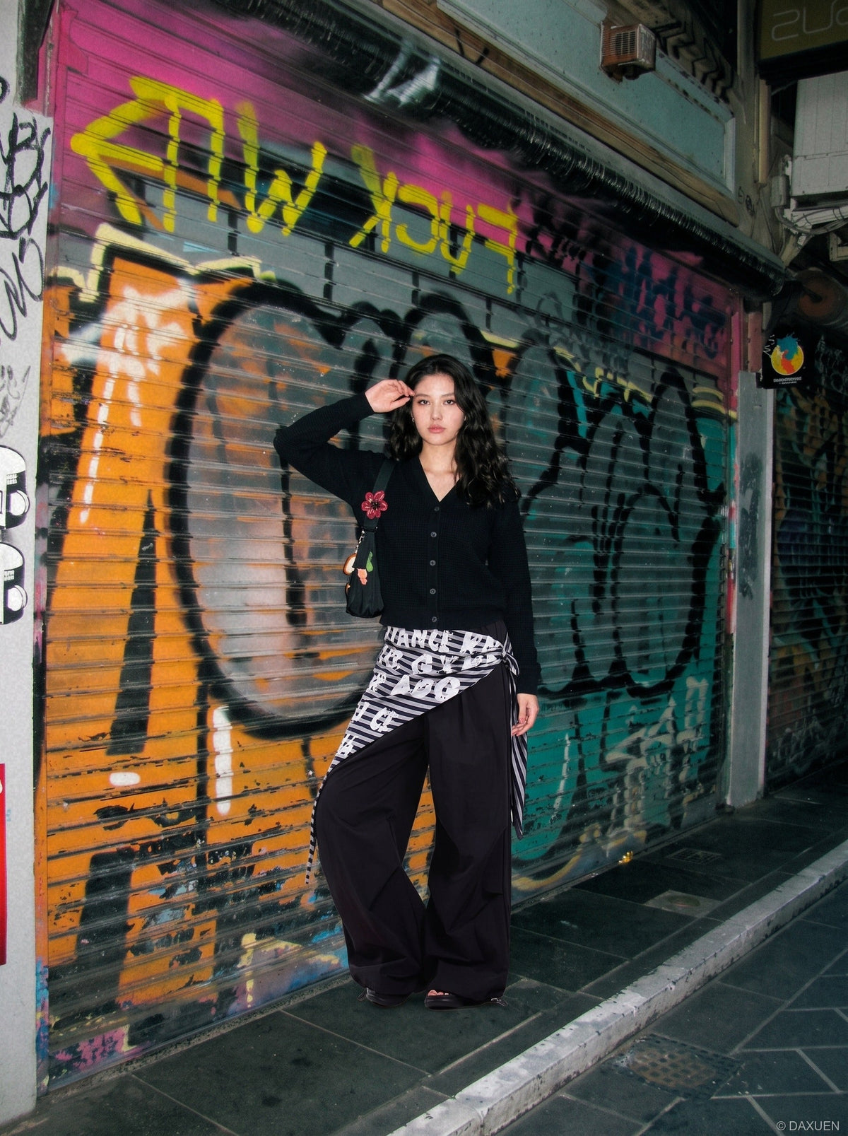 Textured Black & Grey Knit Cardigan