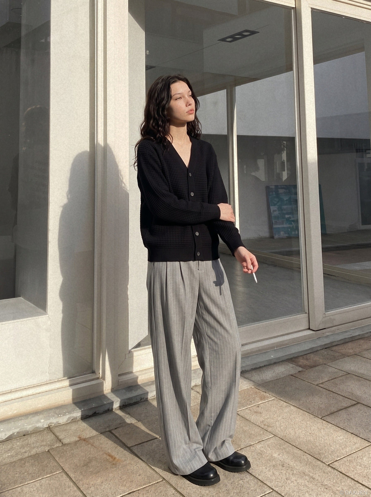 Textured Black & Grey Knit Cardigan