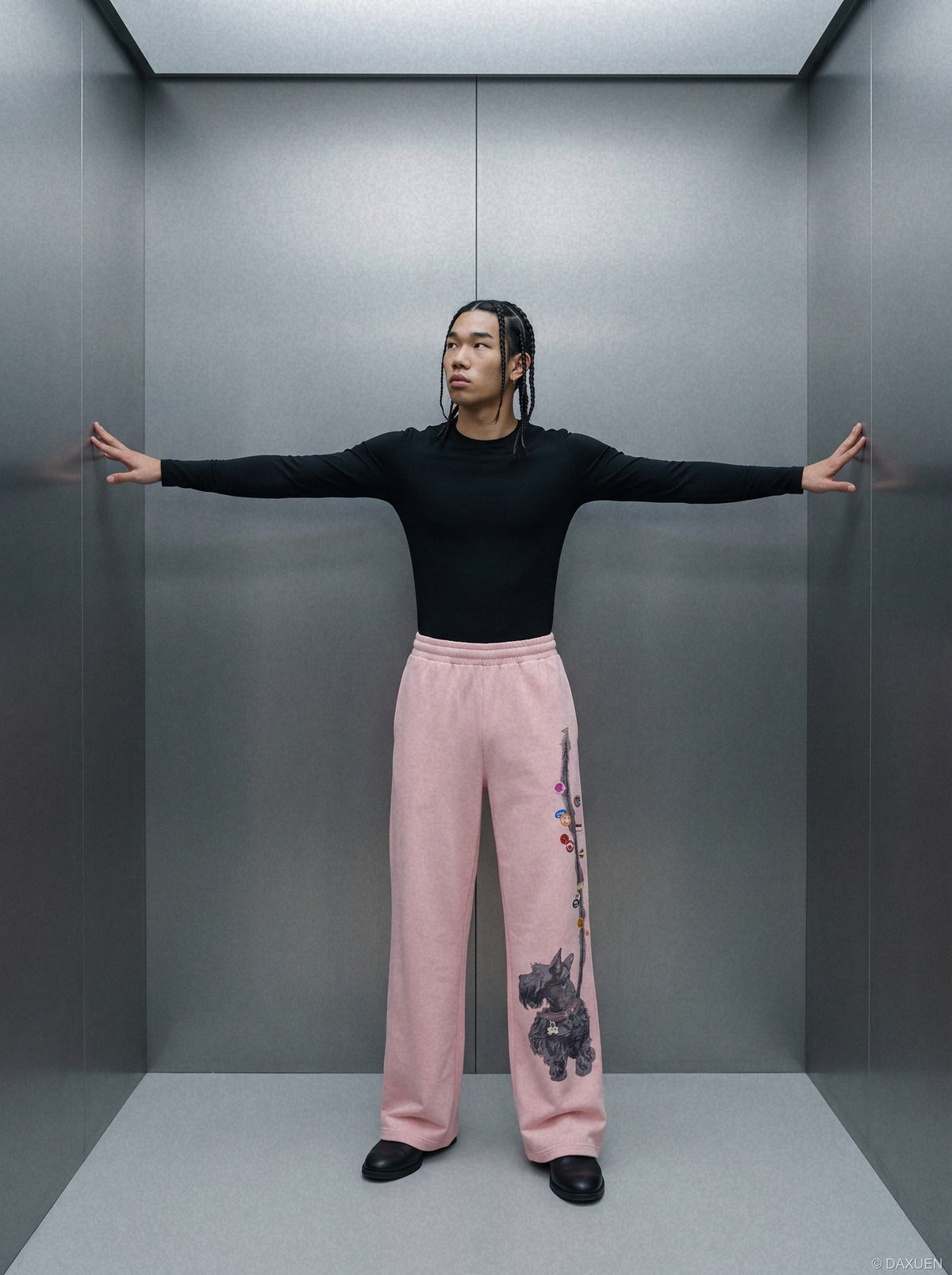 Textured Dog Graphic Wide-Leg Sweatpants