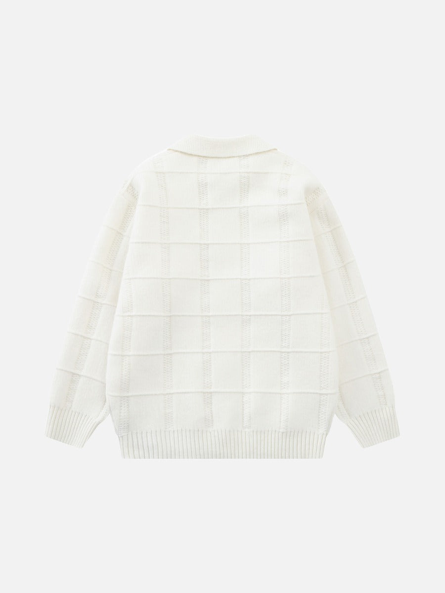 DAXUEN black textured grid pattern long-sleeve cardigan