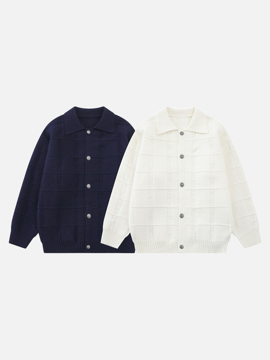 DAXUEN black textured grid pattern long-sleeve cardigan