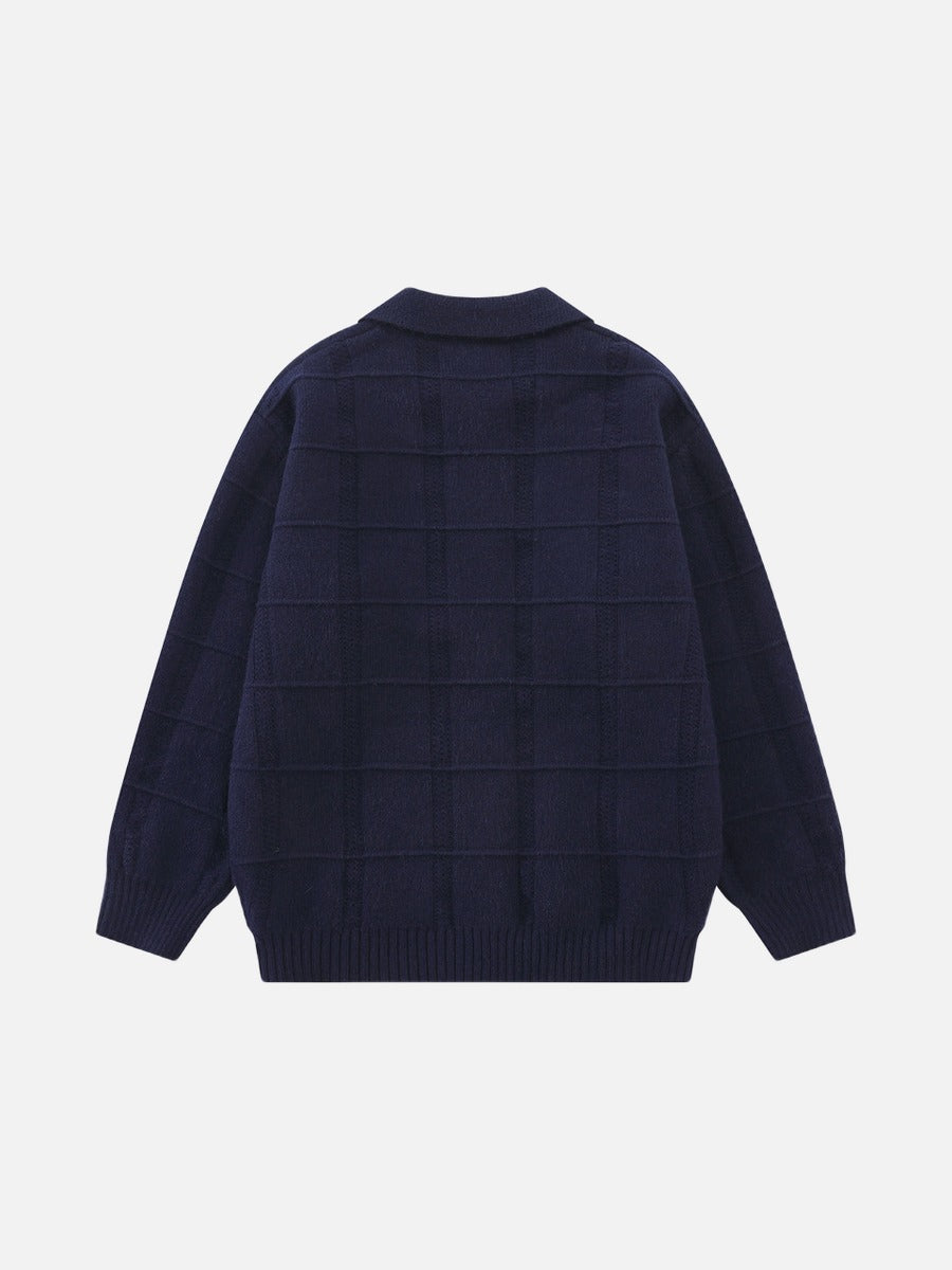 DAXUEN black textured grid pattern long-sleeve cardigan