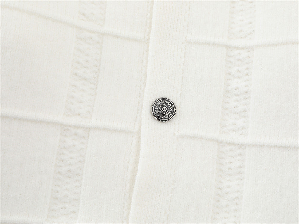 DAXUEN black textured grid pattern long-sleeve cardigan