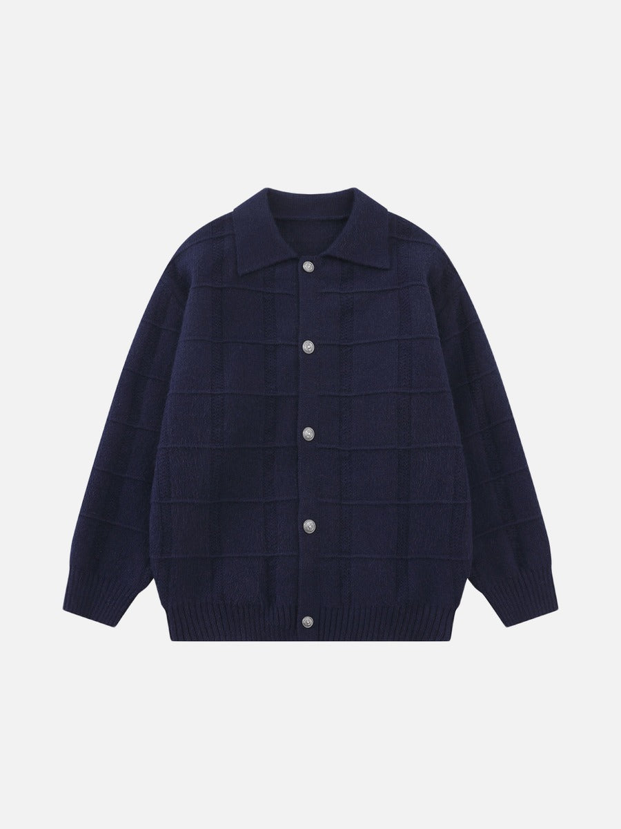 DAXUEN black textured grid pattern long-sleeve cardigan