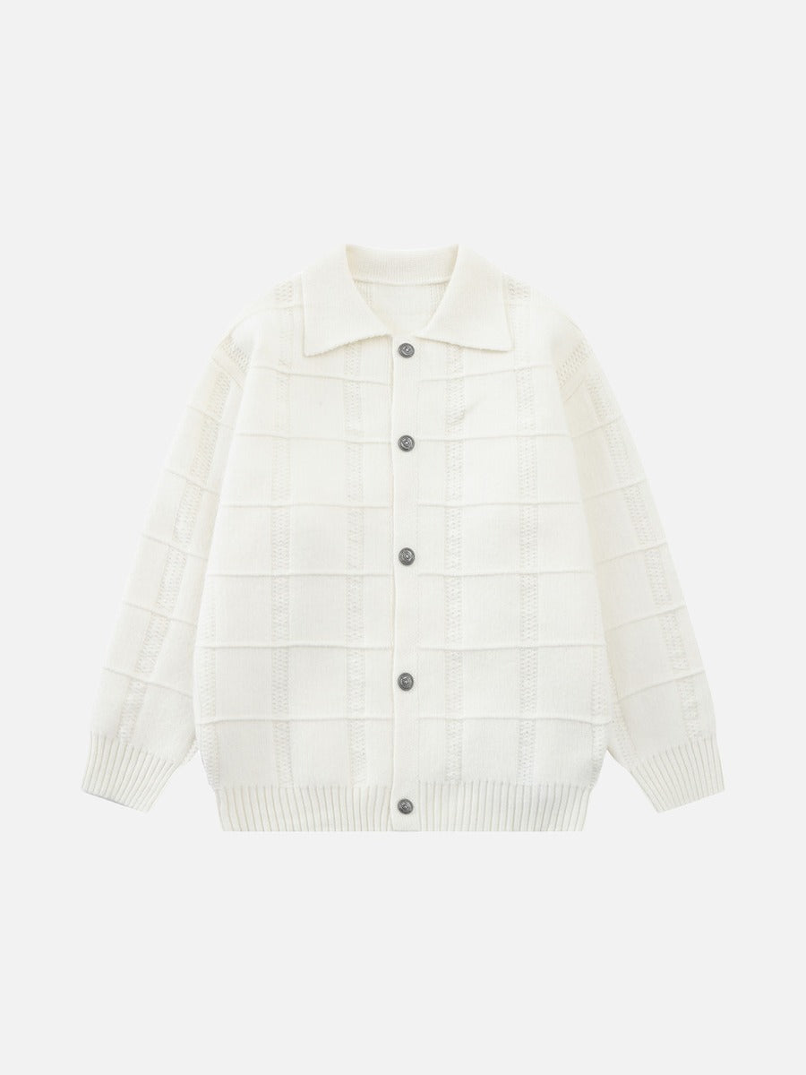 DAXUEN black textured grid pattern long-sleeve cardigan