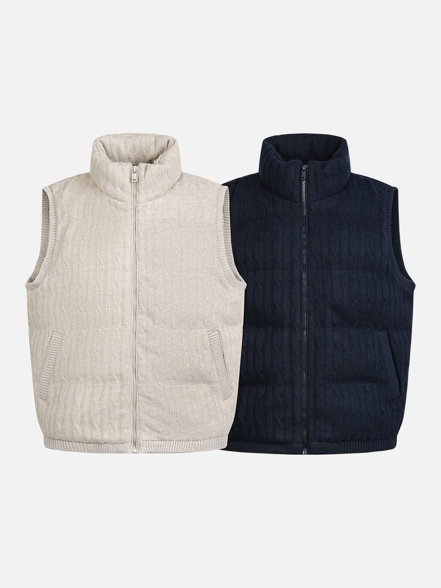 Textured Knit Padded Vest in Beige and Blue