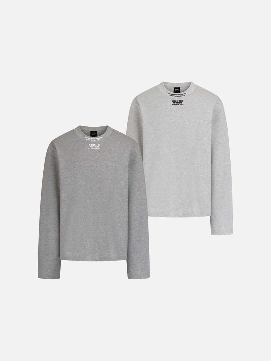 Textured Light Grey Graphic Long-Sleeve Tee