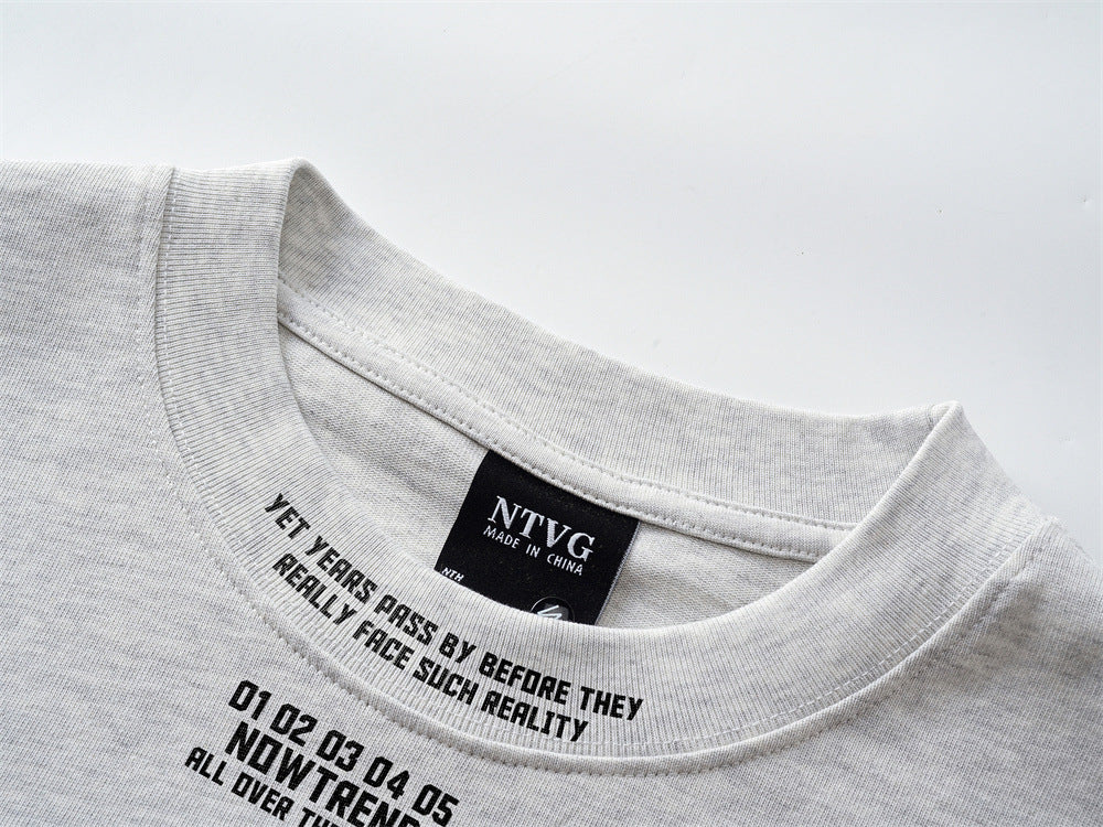 Textured Light Grey Graphic Long-Sleeve Tee