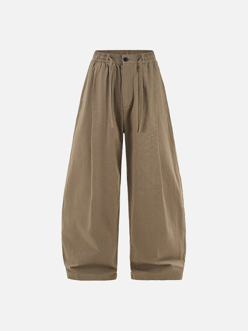 Wide-Leg Black Linen Pants - Khaki / S