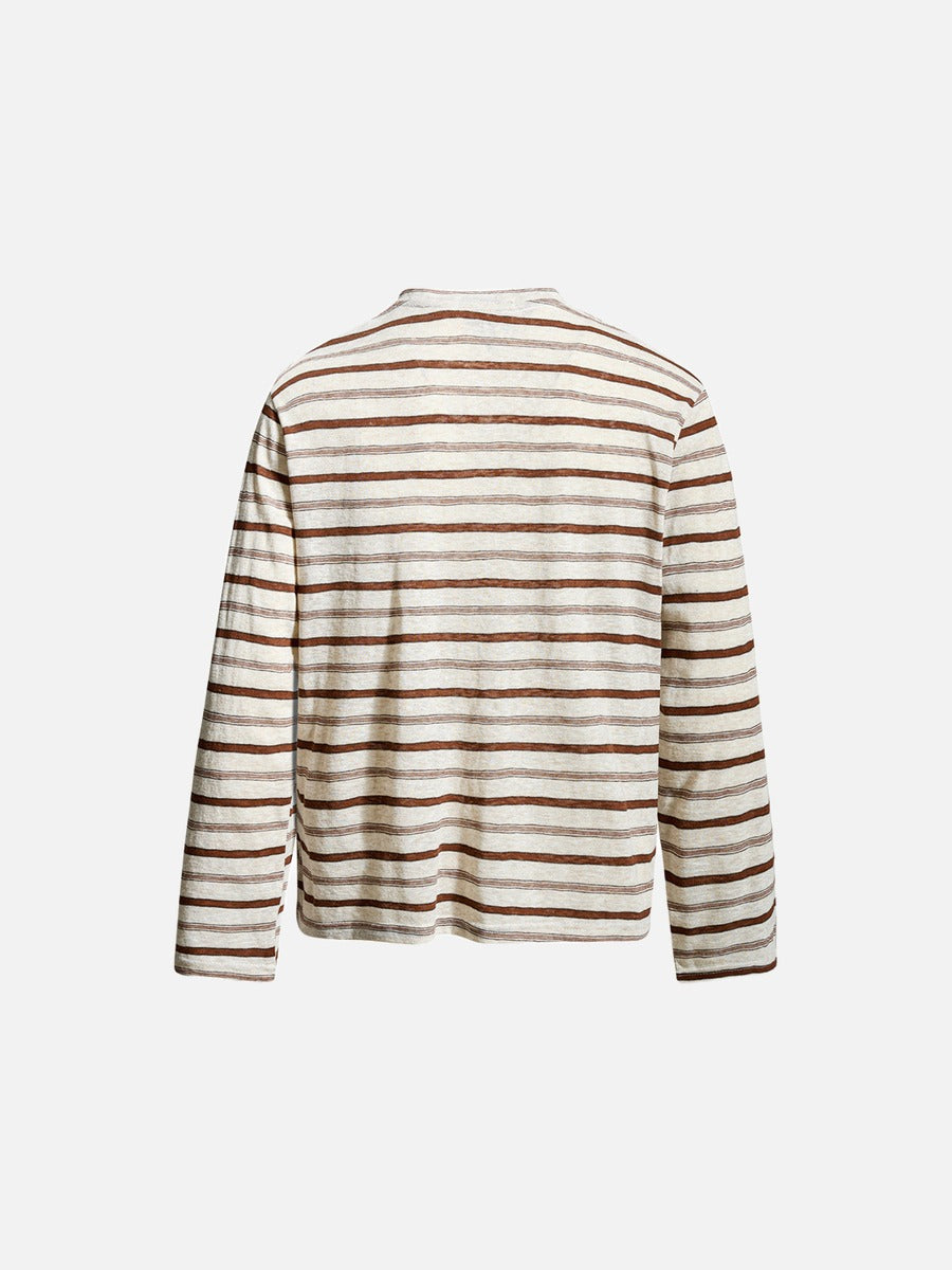 Textured Stripe Long-Sleeve Henley Shirt