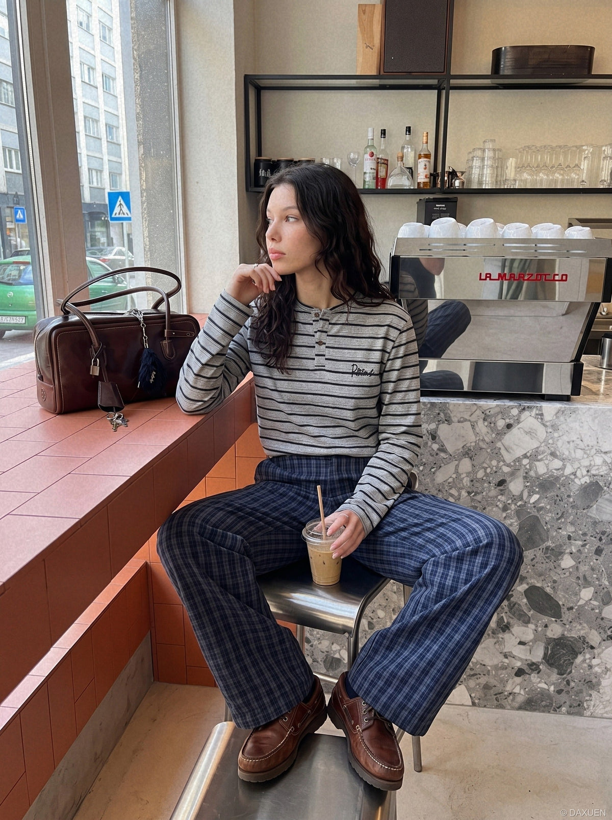Textured Stripe Long-Sleeve Henley Shirt
