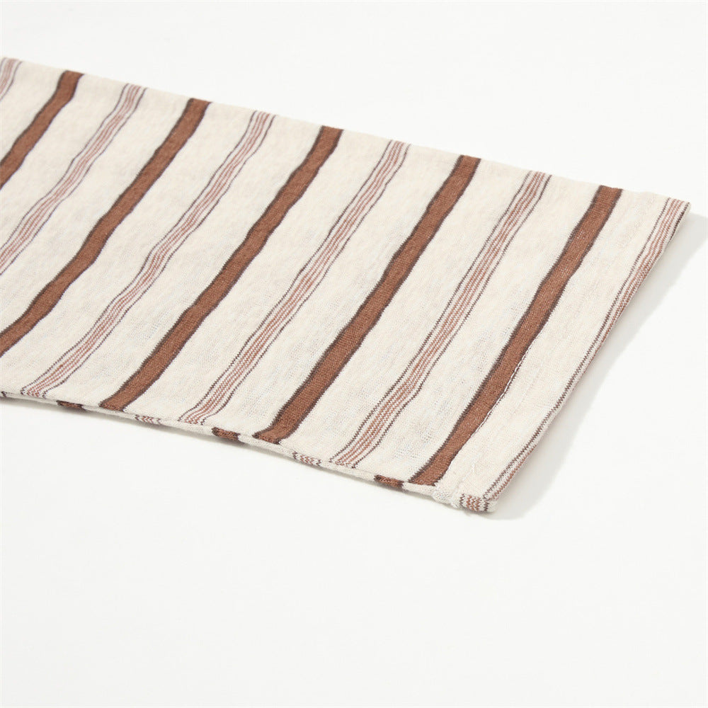 Textured Stripe Long-Sleeve Henley Shirt