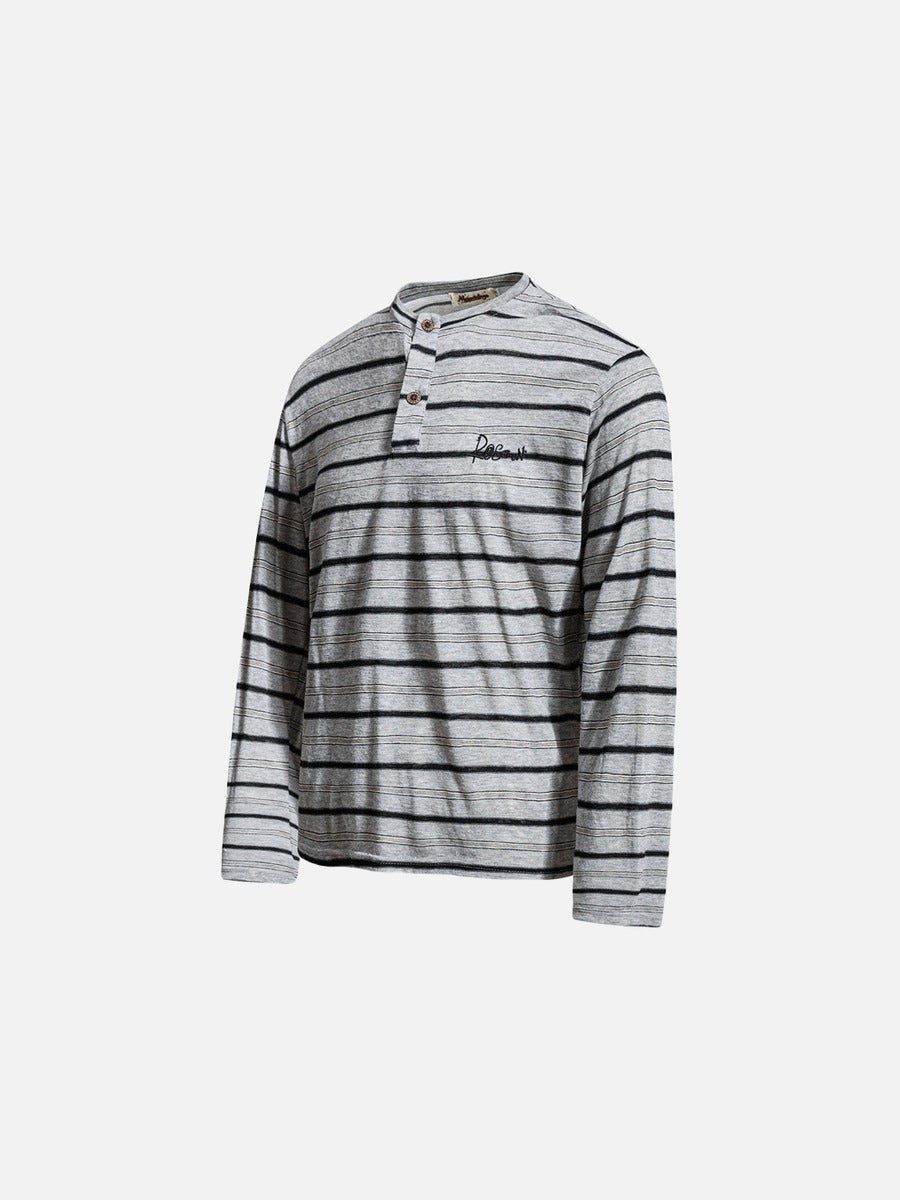 Textured Stripe Long-Sleeve Henley Shirt