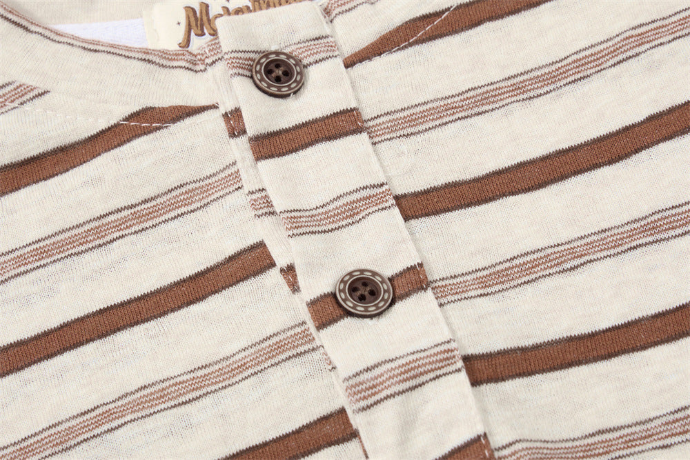 Textured Stripe Long-Sleeve Henley Shirt