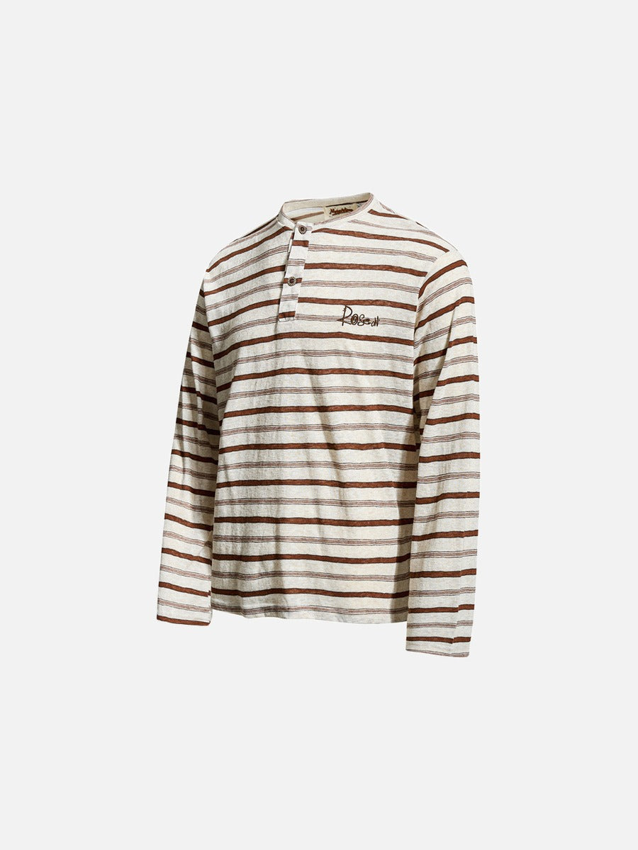Textured Stripe Long-Sleeve Henley Shirt