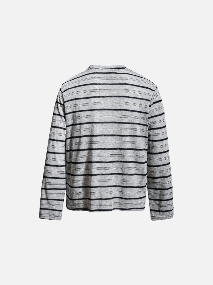 Textured Stripe Long-Sleeve Henley Shirt