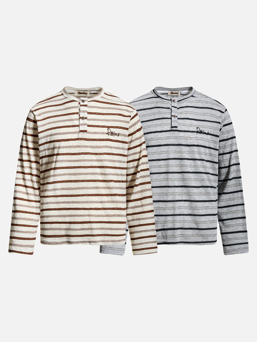 Textured Stripe Long-Sleeve Henley Shirt
